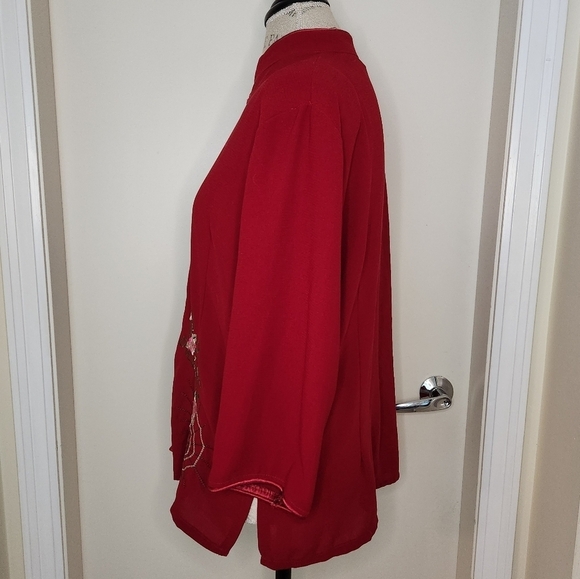 80s Embroidered Red Asian Top - Picture 2 of 11